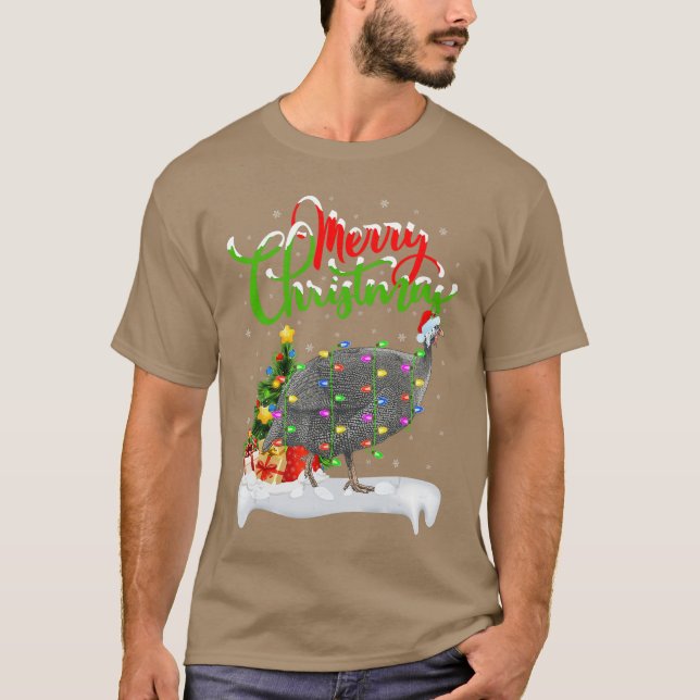 Camiseta Xmas Lightsree Santa Guinea Fowl Bird Merry Christ (Anverso)