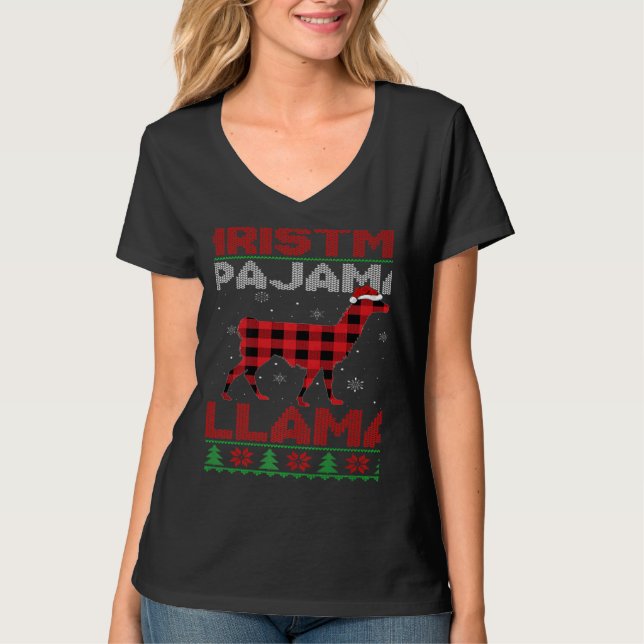 Camiseta Xmas Llama Red Buffalo Plaid Ugly Llama Christmas  (Anverso)