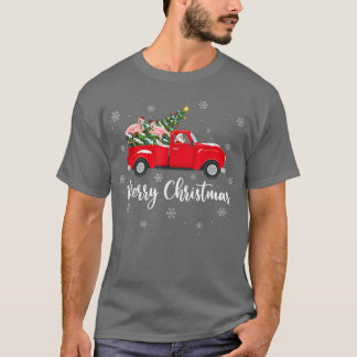 Camiseta Xmas Luces Árbol Santa Ride Flamingo Camión Rojo C