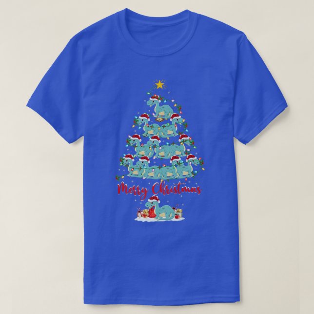 Camiseta Xmas Luces Funny Santa Brontosaurus Dinosaur Chris (Diseño del anverso)