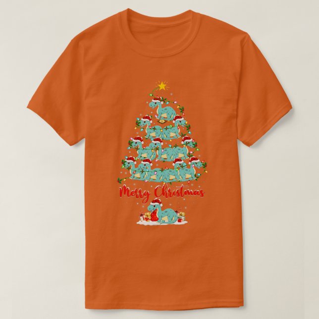 Camiseta Xmas Luces Funny Santa Brontosaurus Dinosaur Chris (Diseño del anverso)