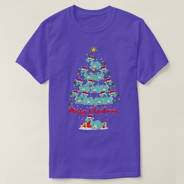 Camiseta Xmas Luces Funny Santa Brontosaurus Dinosaur Chris (Diseño del anverso)