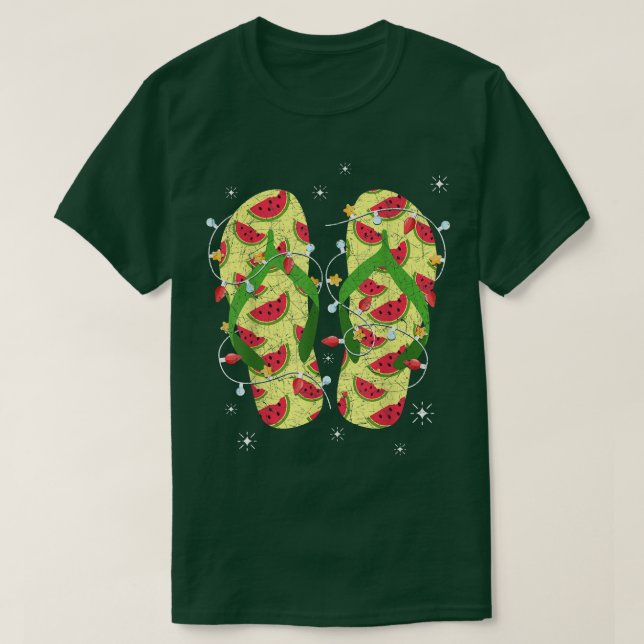 Camiseta Xmas Luces sandía Flip Flops Navidad tropical (Diseño del anverso)