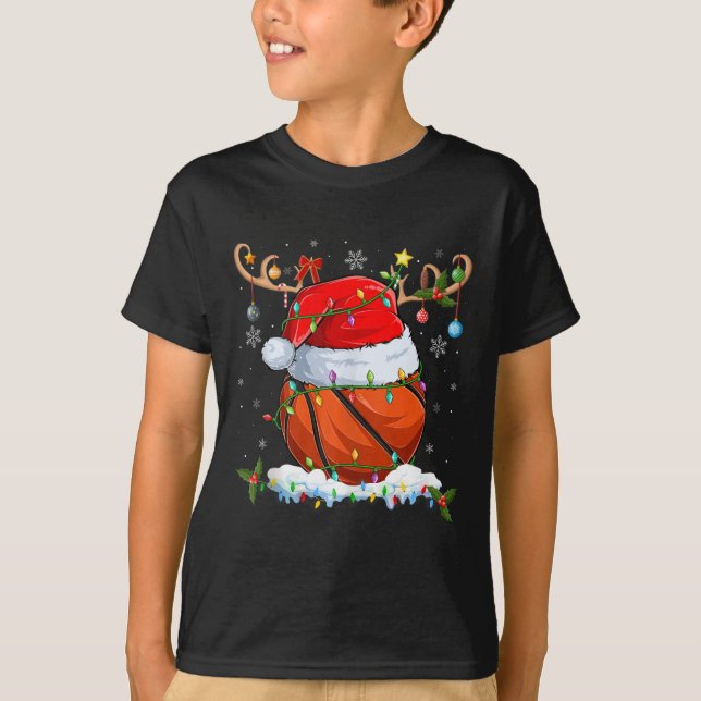 Camiseta Xmas Lughing Reindeer Santa Hat Basketball Christ (Anverso)