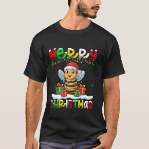 Camiseta Xmas Lughting Santa Hat Honeybee Feliz Navidad T