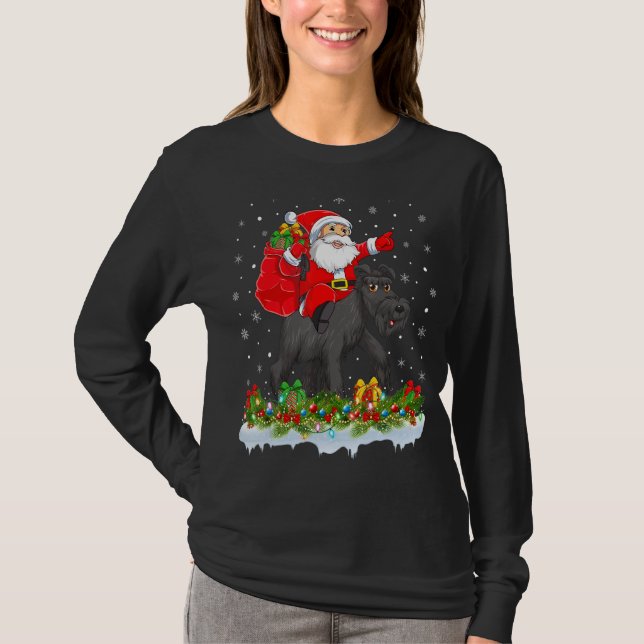 Camiseta Xmas luminoso Divertido Santa Claus Riding Schnauz (Anverso)