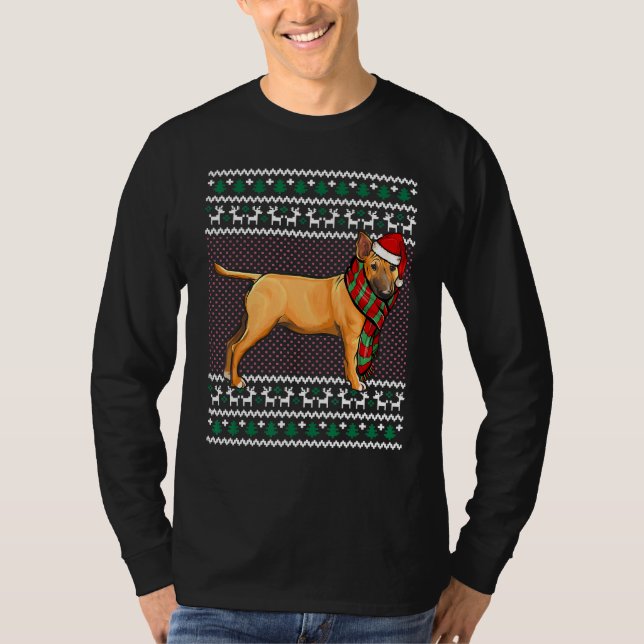 Camiseta Xmas Miniatura Bull Terrier Perro Santa Hat Ugly C (Anverso)