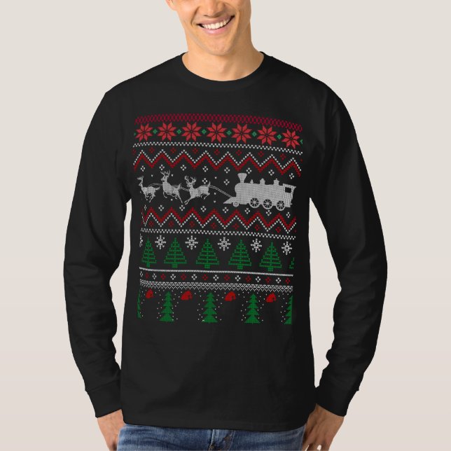 Camiseta Xmas Modelo de Locomotora Tren Navidades feos suét (Anverso)
