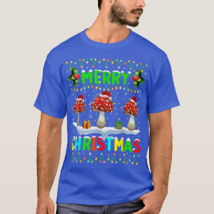 Camiseta Xmas Mushroom iluminando Santa Hat Feliz Navidad M
