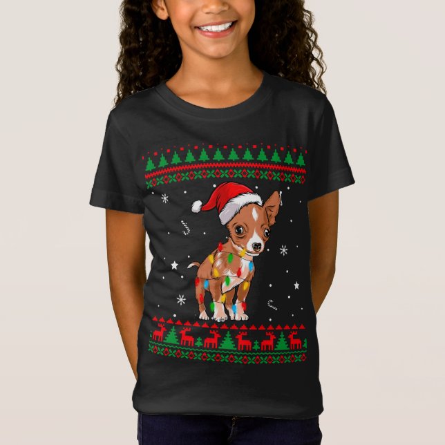 Camiseta Xmas Navidades suéteres feos alumbran Perro Chihua (Anverso)
