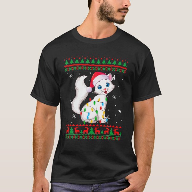 Camiseta Xmas Navidades suéteres feos iluminan el gato gati (Anverso)