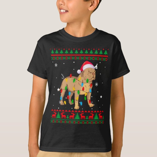 Camiseta Xmas Navidades suéteres feos iluminan Pitbull Dog  (Anverso)