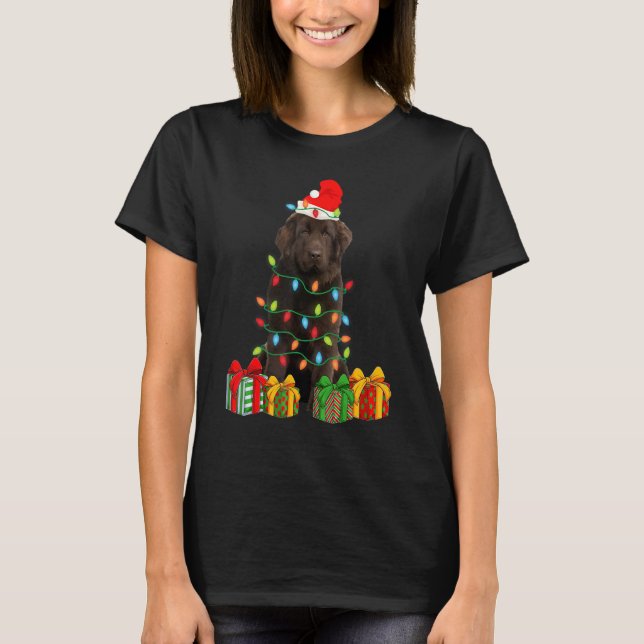 Camiseta Xmas Newfoundland Dog Christmas Lights Puppy   (Anverso)