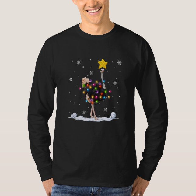 Camiseta Xmas Ostrich Animals Christmas Tree Lights (Anverso)