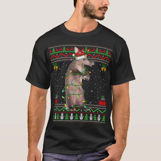 Camiseta Xmas Pajama Red Plaid Navidades Luces Alligator A (Anverso)