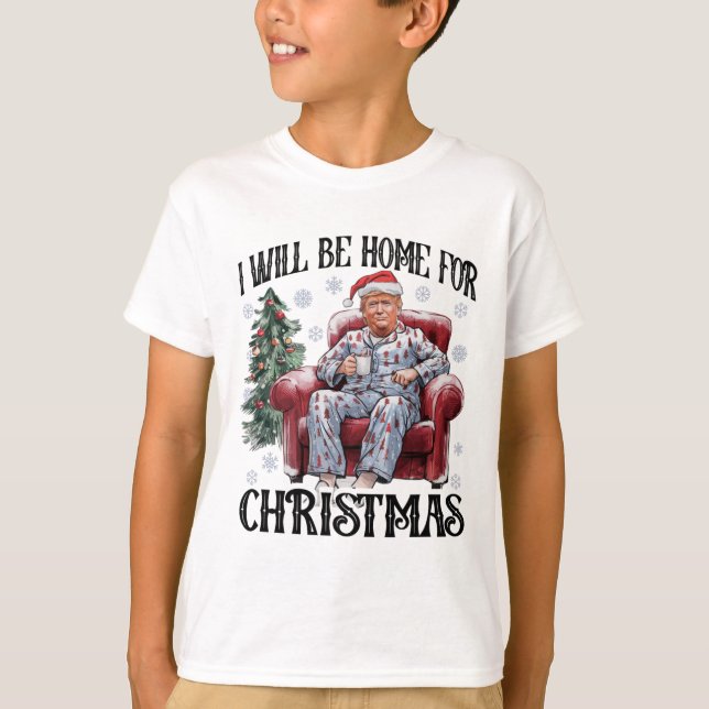Camiseta Xmas Pajamas Trump Estaré en casa para Navidades H (Anverso)