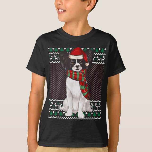 Camiseta Xmas Papillon Dog Santa Hat Feo Navidades (Anverso)
