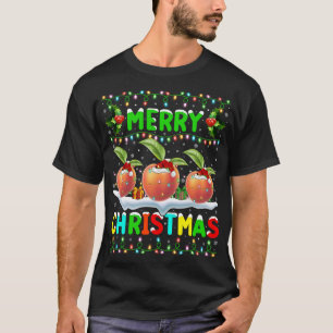 Camiseta Xmas Peaches Fruit Iluminando Santa Hat Merry Chri