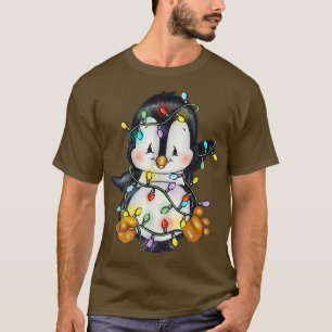 Camiseta Xmas Penguin Xmas enciende el reno Pingüino Lo