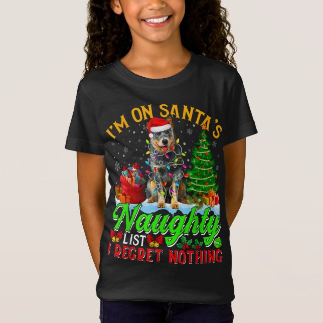Camiseta Xmas: Perro de ganado australiano en el travieso F (Anverso)