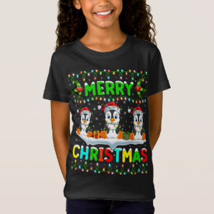 Camiseta Xmas Pingüino Ave iluminando Santa Hat Feliz Navid