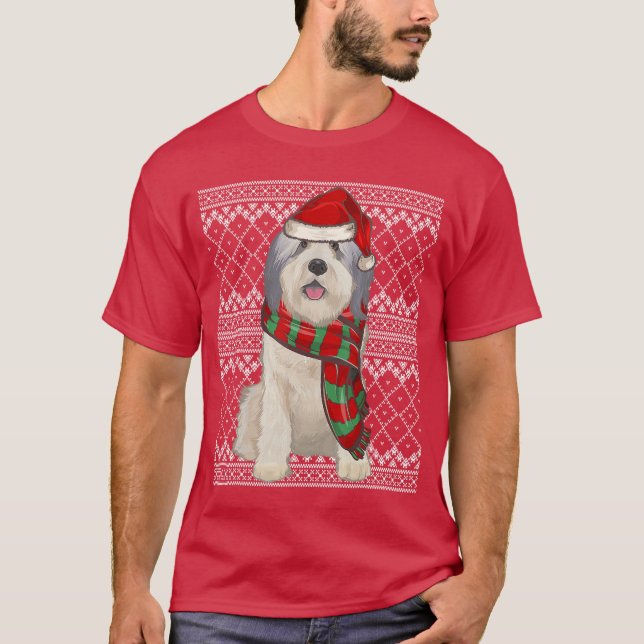 Camiseta Xmas Polish Lowland Sheepdog Santa Claus Hat Ugly  (Anverso)
