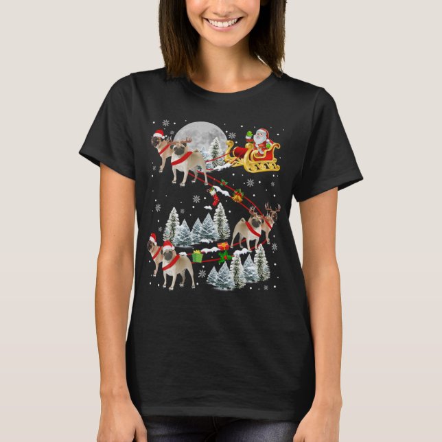 Camiseta Xmas Pug Sledge Christmas Sledge Santa Dog  (Anverso)
