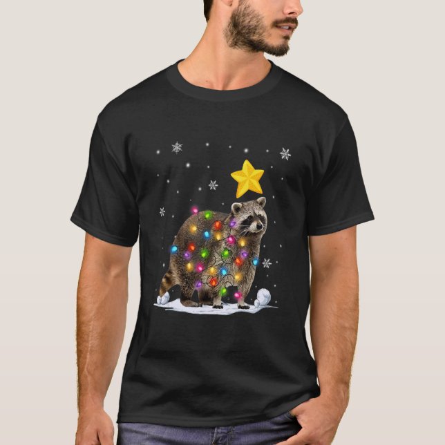 Camiseta Xmas Raccoon Animales de Navidad Iluminaciones de  (Anverso)