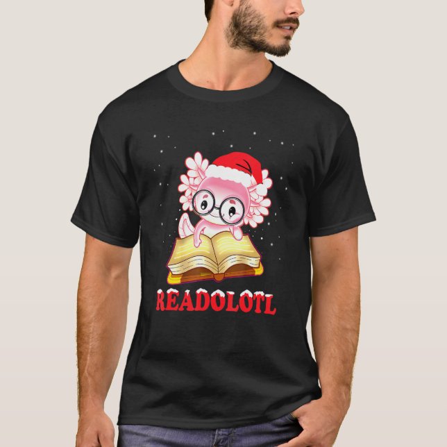 Camiseta Xmas Readolotl Libro de Bookworm Leyendo Ax Anfibi (Anverso)