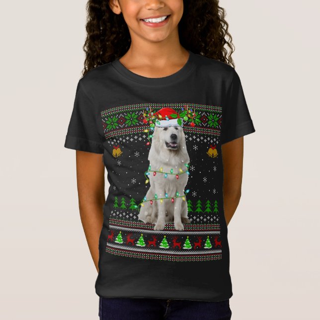 Camiseta Xmas Reindeer Santa Hat Gran Pirineo Perro Feo Ch (Anverso)