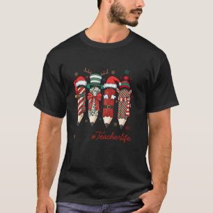 Camiseta Xmas retro Lápiz Santa Eff Bow Funny Teacher Life