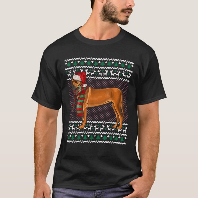 Camiseta Xmas Rhodesian Ridgeback Perro Gorro de Santa Feo  (Anverso)