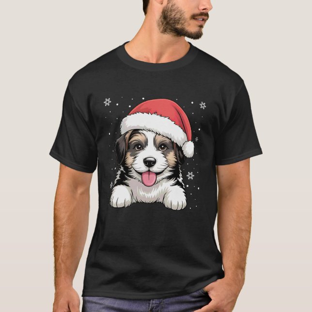Camiseta Xmas Saint Bernard Dog Wearing Santa Hat Pet Anima (Anverso)