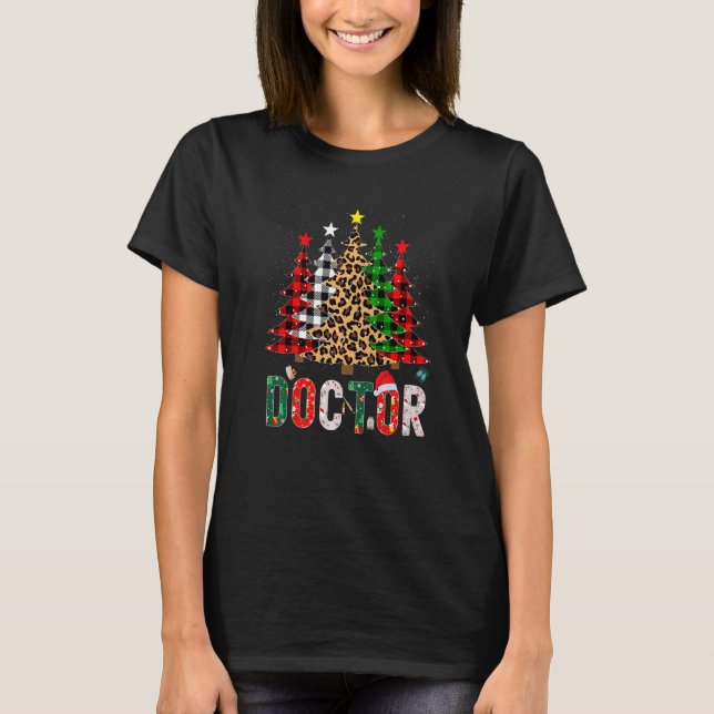 Camiseta Xmas Santa Doctor Leopard Plaid Print Christmas Tr (Anverso)