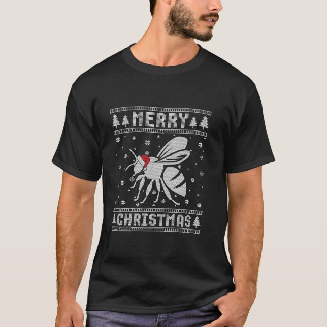 Camiseta Xmas Santa Hat Bee Design Funny Navidades Swe (Anverso)
