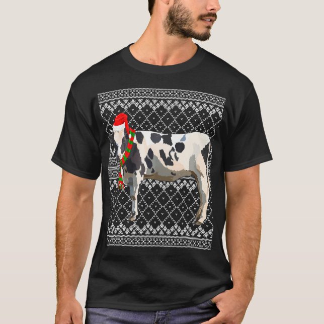 Camiseta Xmas Santa Hat Black White Cow Animal feo (Anverso)