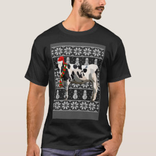 Camiseta Xmas Santa Hat Black White Cow Animal Ugly Ch