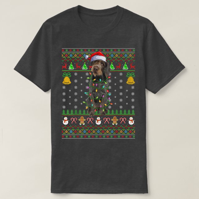 Camiseta Xmas Santa Hat German Wirehaired Pointer Dog Ugly  (Diseño del anverso)