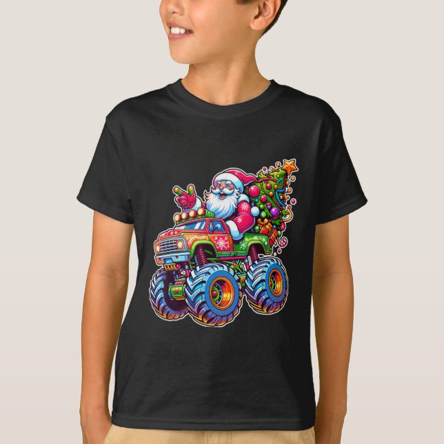 Camiseta Xmas Santa Riding Funny Christmas Monster Truck Bo (Anverso)