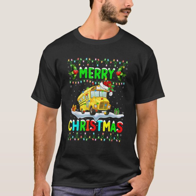 Camiseta Xmas School Bus Iluminando Santa Merry Christmas S (Anverso)