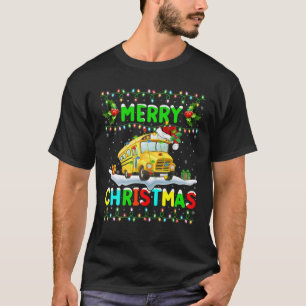 Camiseta Xmas School Bus Iluminando Santa Merry Christmas S