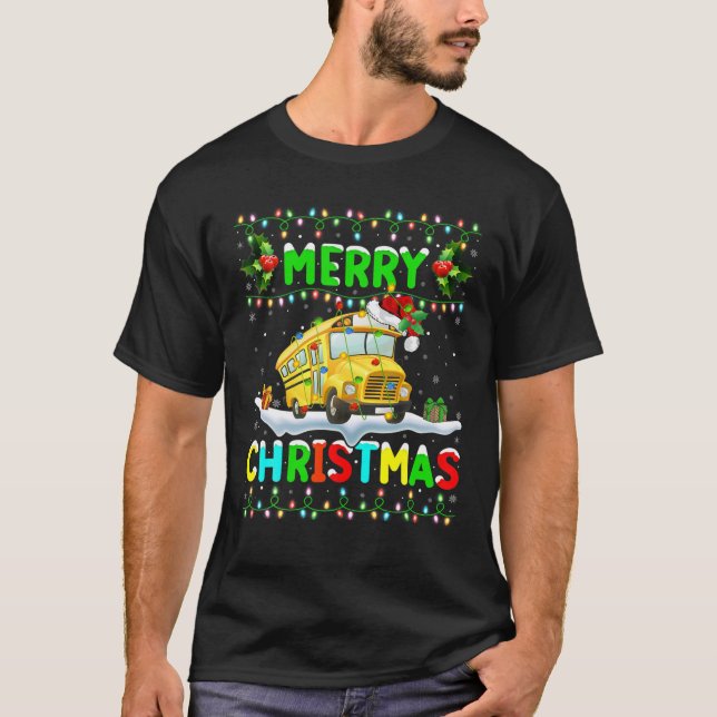 Camiseta Xmas School Bus Iluminando Santa Merry Christmas S (Anverso)