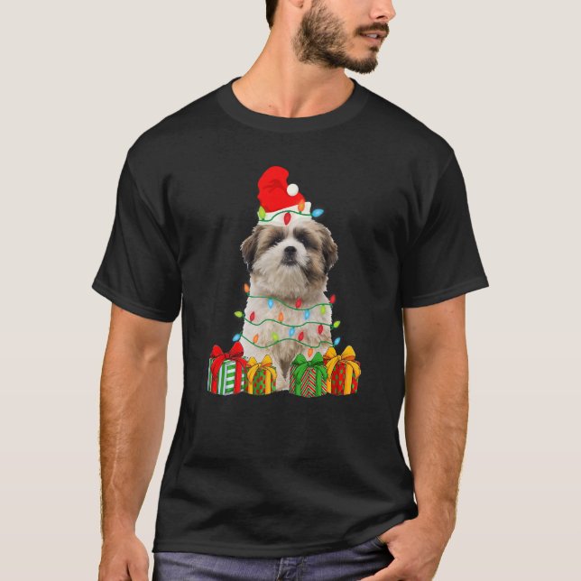 Camiseta Xmas Shih Tzu Dog Christmas Lights Puppy (Anverso)
