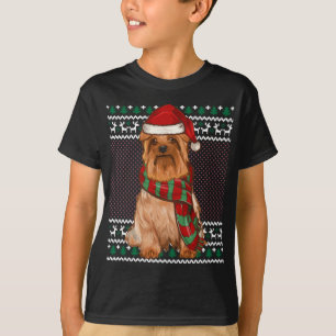 Camiseta Xmas Silky Terrier Dog Santa Hat Feo Navidades