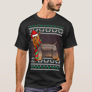 Camiseta Xmas Silky Terrier Dog Santa Hat Feo Navidades