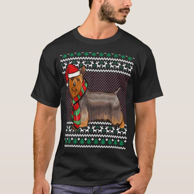 Camiseta Xmas Silky Terrier Dog Santa Hat Feo Navidades (Anverso)