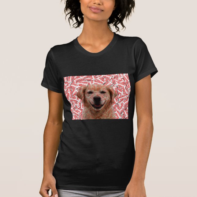 Camiseta Xmas Sonriendo Perro recuperador de oro (Anverso)