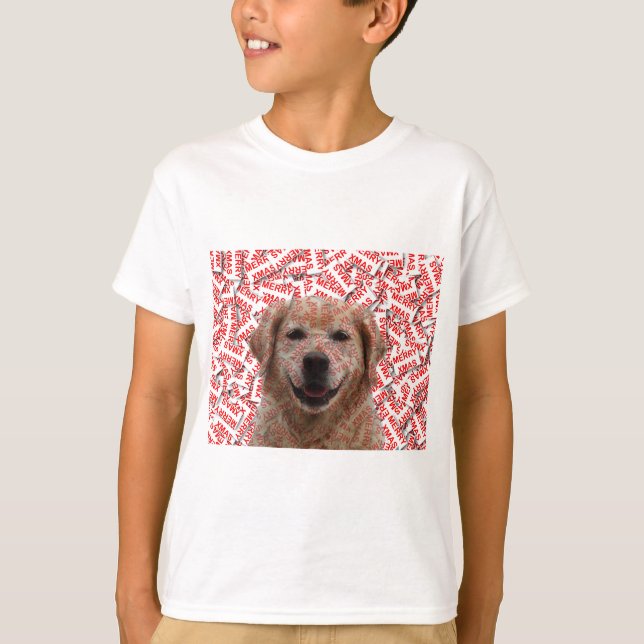 Camiseta Xmas Sonriendo Perro recuperador de oro (Anverso)