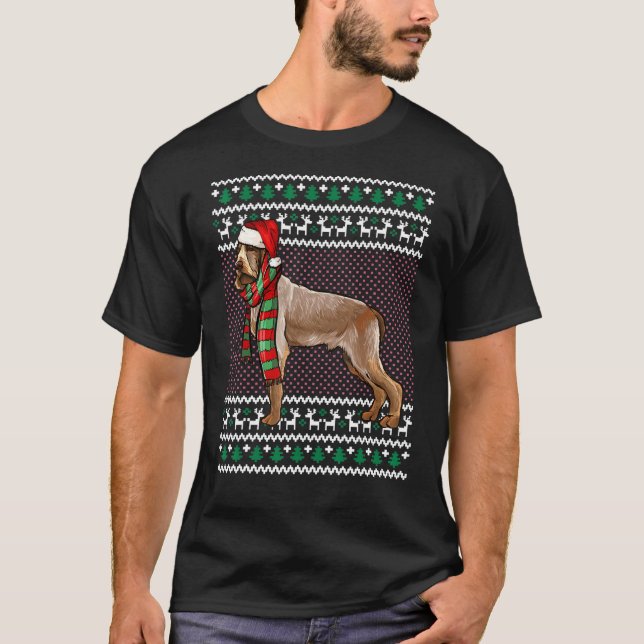 Camiseta Xmas Spinoni Italiani Perro Santa Hat Feo Navidade (Anverso)