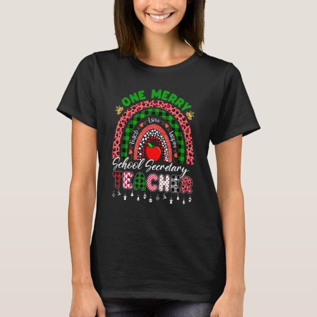 Camiseta Xmas Teacher Rainbow One Merry School Secretary Ch (Anverso)